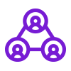 Pictogramme violet représentant 3 cercles liés les uns aux autres pour symboliser le réseau